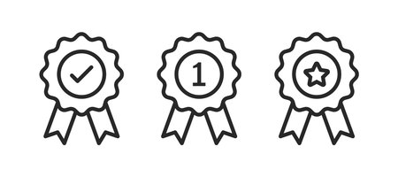 Certified medal icon check mark symbol, premium quality icon sign. Award icon. Premium quality label line iconのイラスト素材