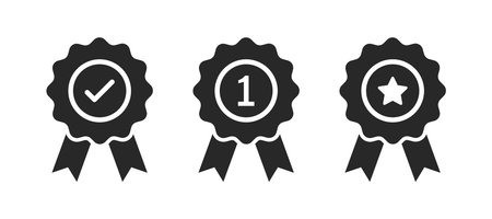 Award icon symbol, premium quality certify icon sign. Verified, certified, medal, correct mark, award ribbon, badge, quality certify signのイラスト素材