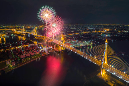 Bhumibol bridge Bangkok, Thailandの写真素材