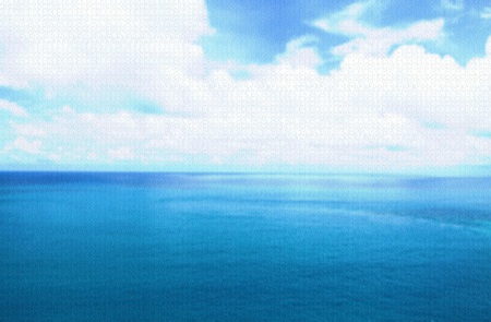 Summer landscape and blue sky with sea and horizon over waterの写真素材