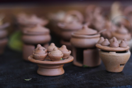 Toy clay pot pottery and kitchenware souvenir handmade for childの写真素材