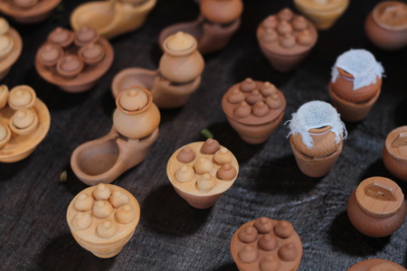 Toy clay pot pottery and kitchenware souvenir handmade for childの写真素材