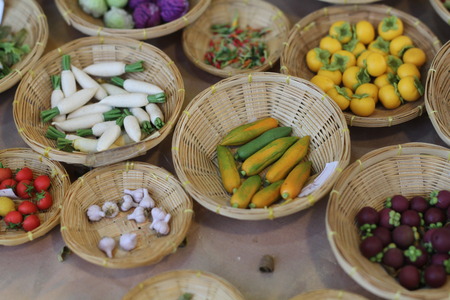handmade and Variety of miniature clay vegetable and Fruitsの写真素材
