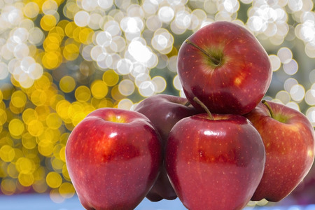 closeup apple fruit with water drop on white backgroundの写真素材