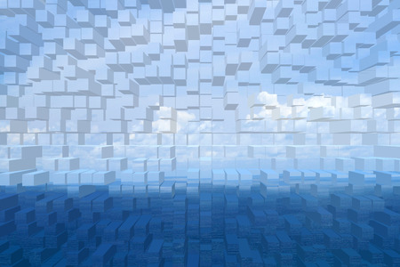 Blue pixel and 3D Extrude Blocks pattern and Blue background