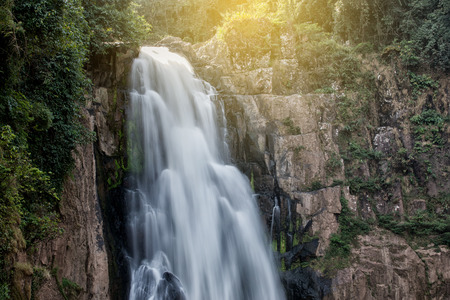 waterfall in deep forest at Khao Yai National Park, Thailandの写真素材