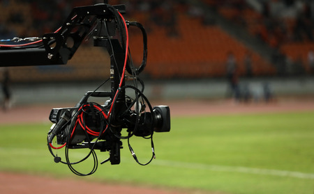 Soft focus and blurry of Professional cameraman and Video camera operator working with his professional equipmentの写真素材