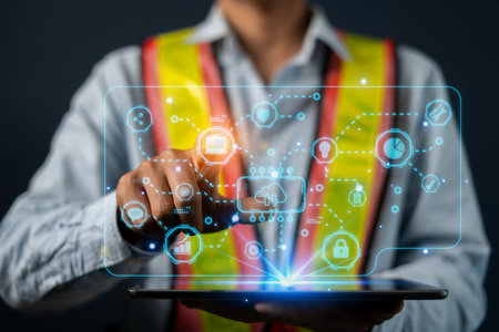 Engineering uses AI artificial intelligence to analyze data. Technology and people concepts use AI...