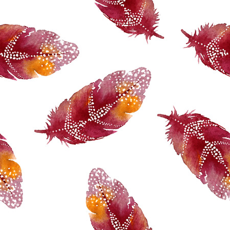 Watercolor seamless pattern with feathersのイラスト素材