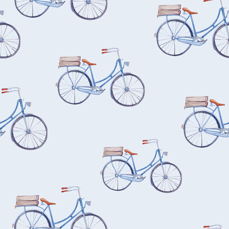 Watercolor pattern with bicycles . Retro bike seamless patternの写真素材