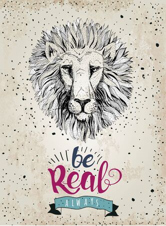 Lion face logo emblem template for business or t-shirt design. Vector Vintage Design Element.のイラスト素材