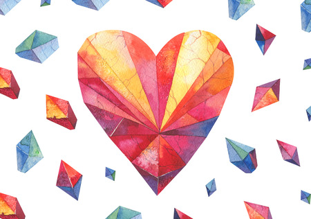 polygon watercolor heart .Diamond shape.Valentine day design