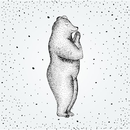 Illustration of fun a bear isolated on vintage background. Print posture morning practice pranayama asana pose yogaのイラスト素材