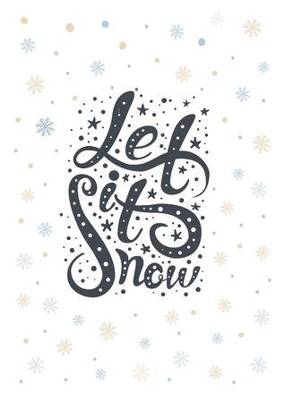Merry christmas lettering over with snowflakes. Hand drawn text, calligraphy for your design. xmas design overlay elements isolated on white backgground. Eps10 vector illustrationのイラスト素材