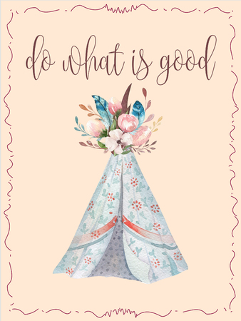 Watercolor Invitation card with teepee. Bohemian PosterT emplate Floral Printable Shower Invitation....