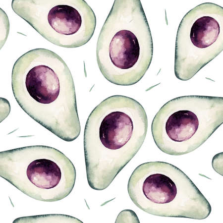 watercolor vegetables seamless pattern of fresh avocado veggies . Fabric vegetarian nature background illustrationの写真素材