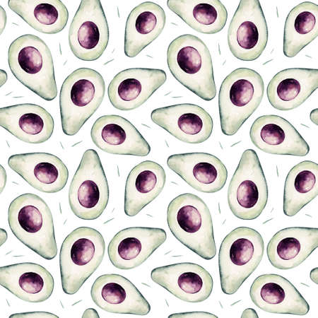 watercolor vegetables seamless pattern of fresh avocado veggies . Fabric vegetarian nature backgroundの写真素材