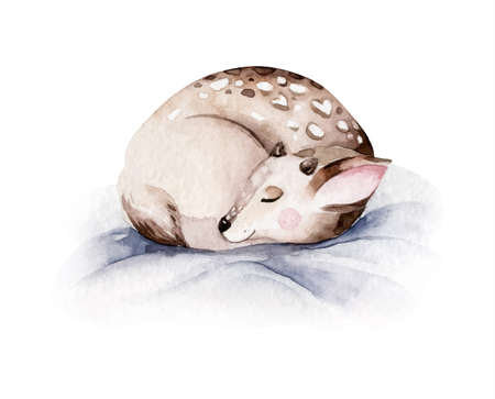Christmas watercolor deer. Cute kids xmas fawn forest animal illustration, new year card or poster.のイラスト素材