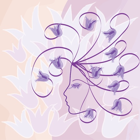 Profile of girl with bells on watercolor backgroundのイラスト素材