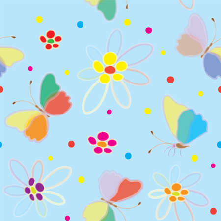 Seamless pattern with colorful butterflies and flowersのイラスト素材