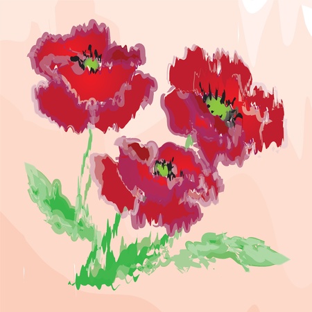 Grunge watercolor poppiesのイラスト素材