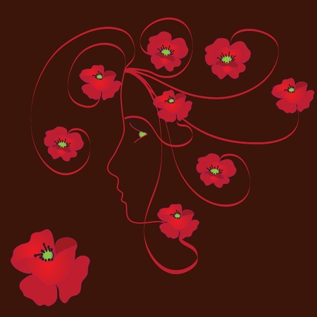 Profile of girl with poppyのイラスト素材