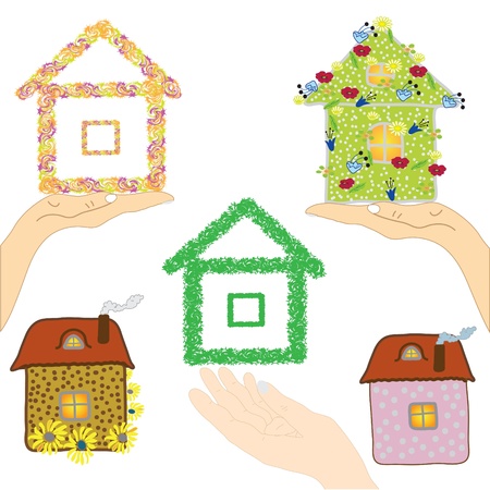 Set of icons with houses and handsのイラスト素材