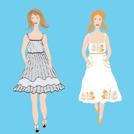  Two fashion girls in sundressのイラスト素材