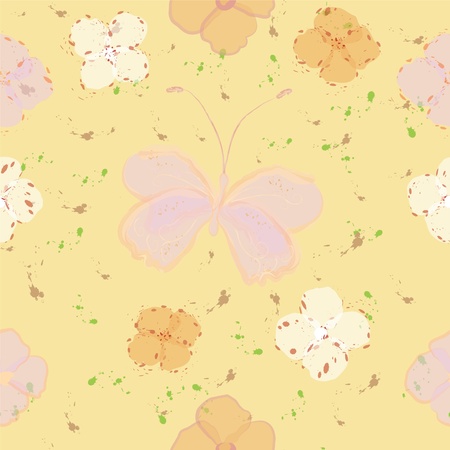 Seamless pattern with butterfly and flowersのイラスト素材