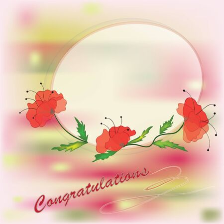 Colorful congratulation oval card with poppiesのイラスト素材