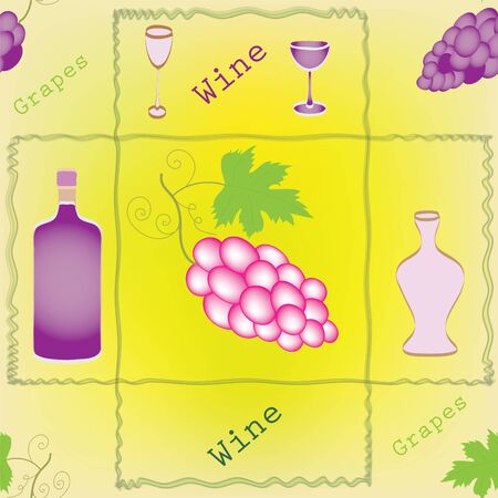 Seamless pattern with grapes, bottles,goblets and decorative frameのイラスト素材