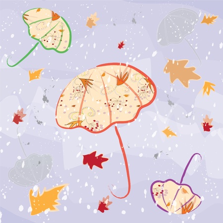 Colorful umbrellas on violet watercolour autumnal background のイラスト素材