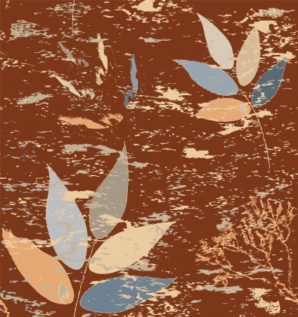 Seamless grunge composition with dry leafs on stained brown backgroundのイラスト素材