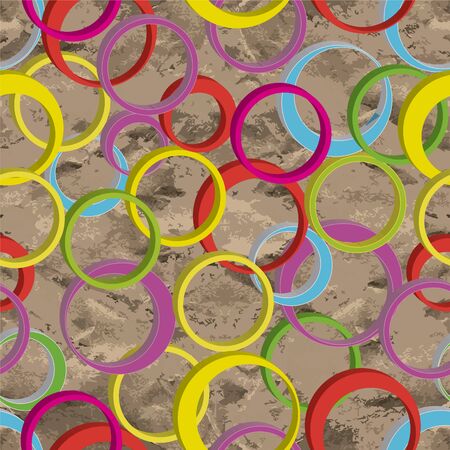 Seamless pattern with 3d rings on grunge stained stone wall backgroundのイラスト素材