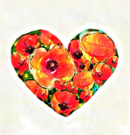  Vintage valentine card with abstract heart with stylized poppiesの写真素材