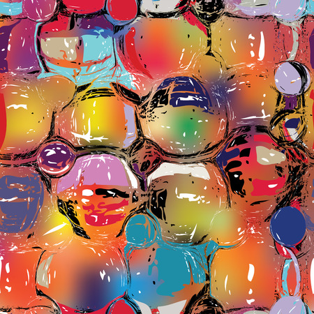 Grunge circled and striped rainbow seamless patternのイラスト素材