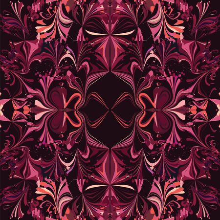 Symmetric ornamental seamless pattern in violet,orange,purple colorsのイラスト素材