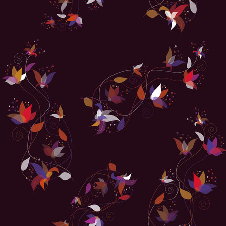 Seamless ornamental pattern with abstract colorful flowers on purple backgroundのイラスト素材