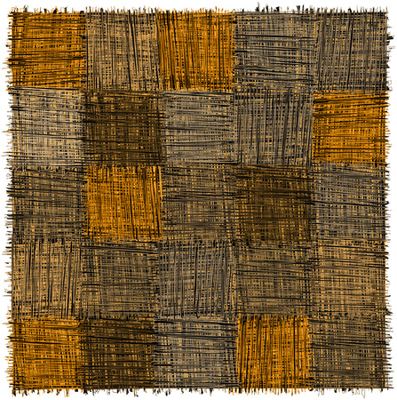 Rustic checkered mat with  grunge striped rough square elements in yelow,beige,grey,blak colors isolated on whiteのイラスト素材