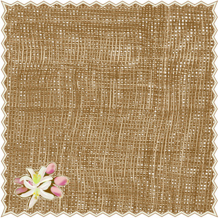 Square serviette, napkin, coverlet,dolly with grunge striped weave pattern and applique with flowers in brown, beige colors with wavy fringe isolated on white backgroundのイラスト素材