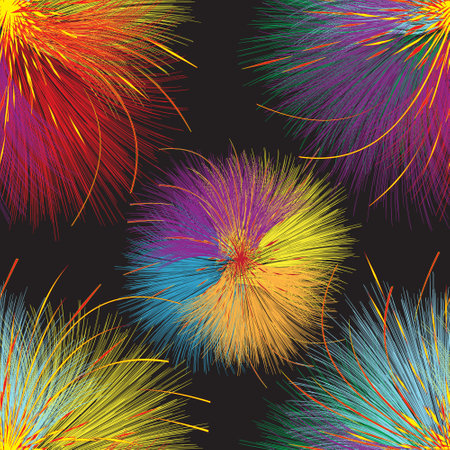 Seamless background with vivid fireworks on dark backdrop for web designのイラスト素材