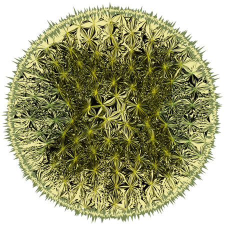 Round mat, rug, carpet, serviette, doormat, napkin with abstract ray like pattern in green, yellow, black, white colors and grunge rough fringe isolated on white  backgroundのイラスト素材