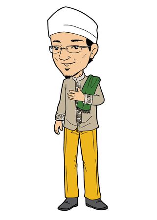 Indonesian muslim male walking to mosque for prayingのイラスト素材
