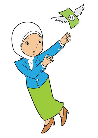 Asian muslim business woman and flying moneyのイラスト素材