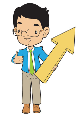 Asian business man with big arrow pointed upのイラスト素材