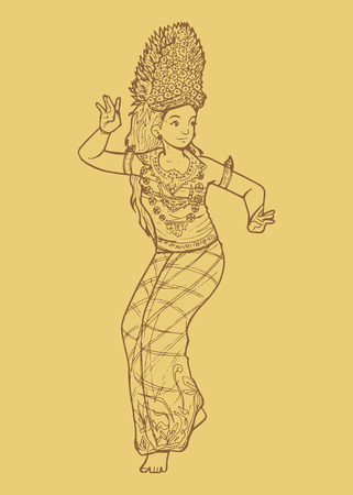 Line art illustration of Indonesian traditional dance from Baliのイラスト素材