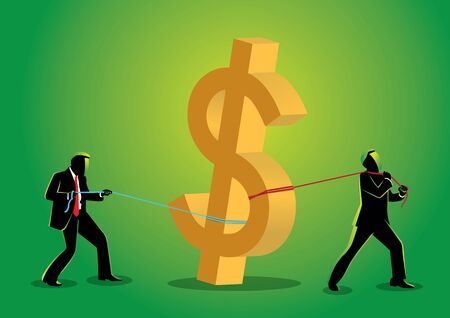 An Illustration of two businessman pulling a big dollar signのイラスト素材