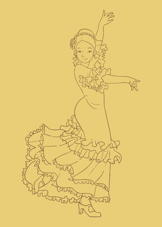 An Illustration of a woman performing flamenco danceのイラスト素材