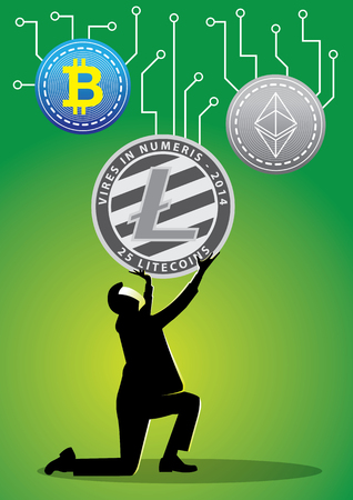 Illustration of businessman lifting cryptocurrencyのイラスト素材