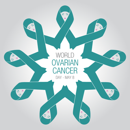 An illustration of teal ribbon represent world ovarian cancer dayのイラスト素材